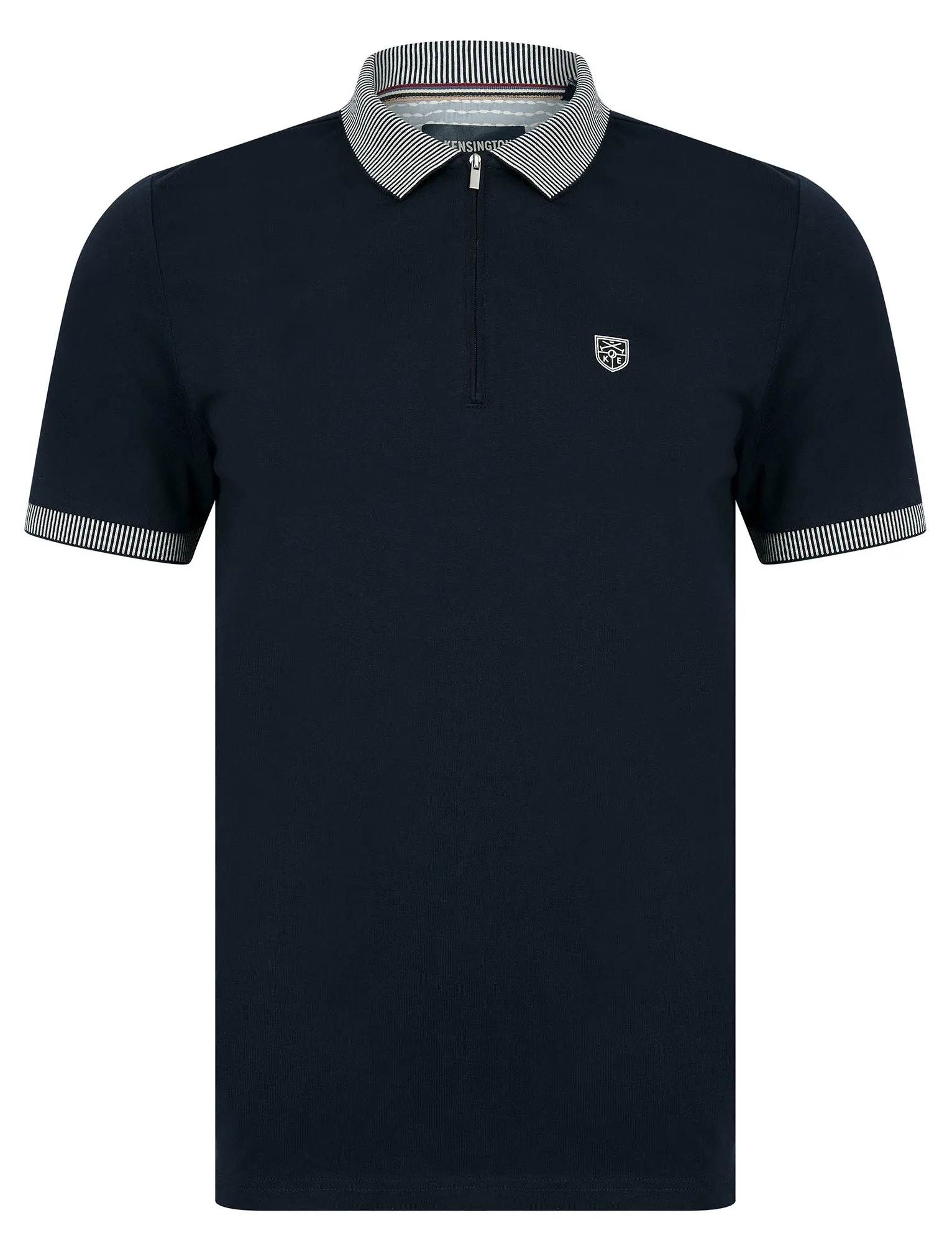 Yerwood Cotton Jersey Polo Shirt with Zip Fasten Collar in Sky Captain Navy - Kensington Eastside sold by Tokyo Laundry