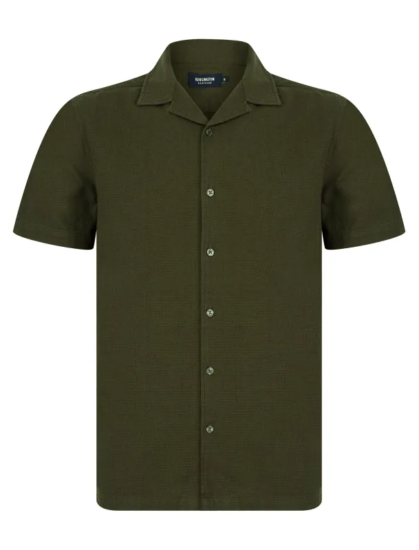 Berlio Lightweight Cotton Slub Short Sleeve Cuban Collar Summer Shirt in Grape Leaf - Kensington Eastside sold by Tokyo Laundry