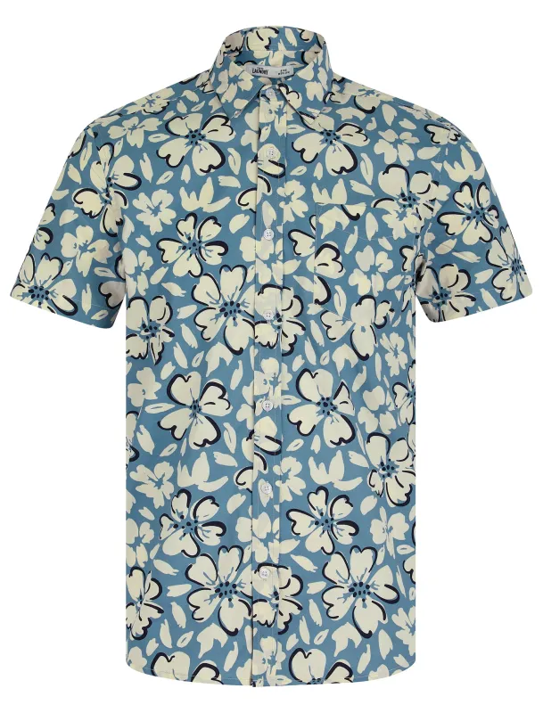 Abstracto Tropical Floral Print Short Sleeve Cotton Hawaiian Shirt in Mountain Spring - Tokyo Laundry sold by Tokyo Laundry