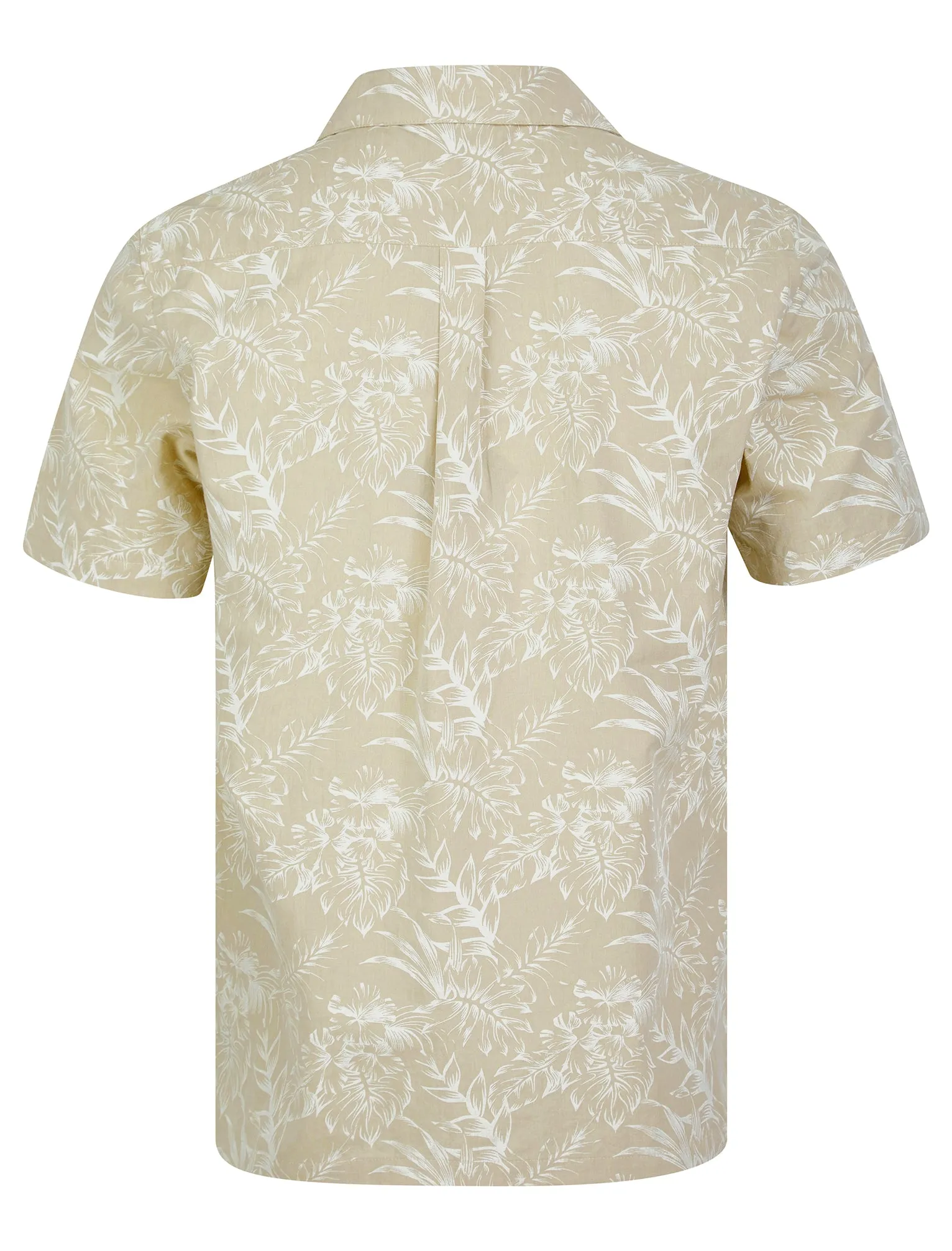 Paraiso Tropical Palm Print Short Sleeve Open Collar Cotton Hawaiian Shirt in Stone Chambray - Tokyo Laundry sold by Tokyo Laundry product image thumbnail 2