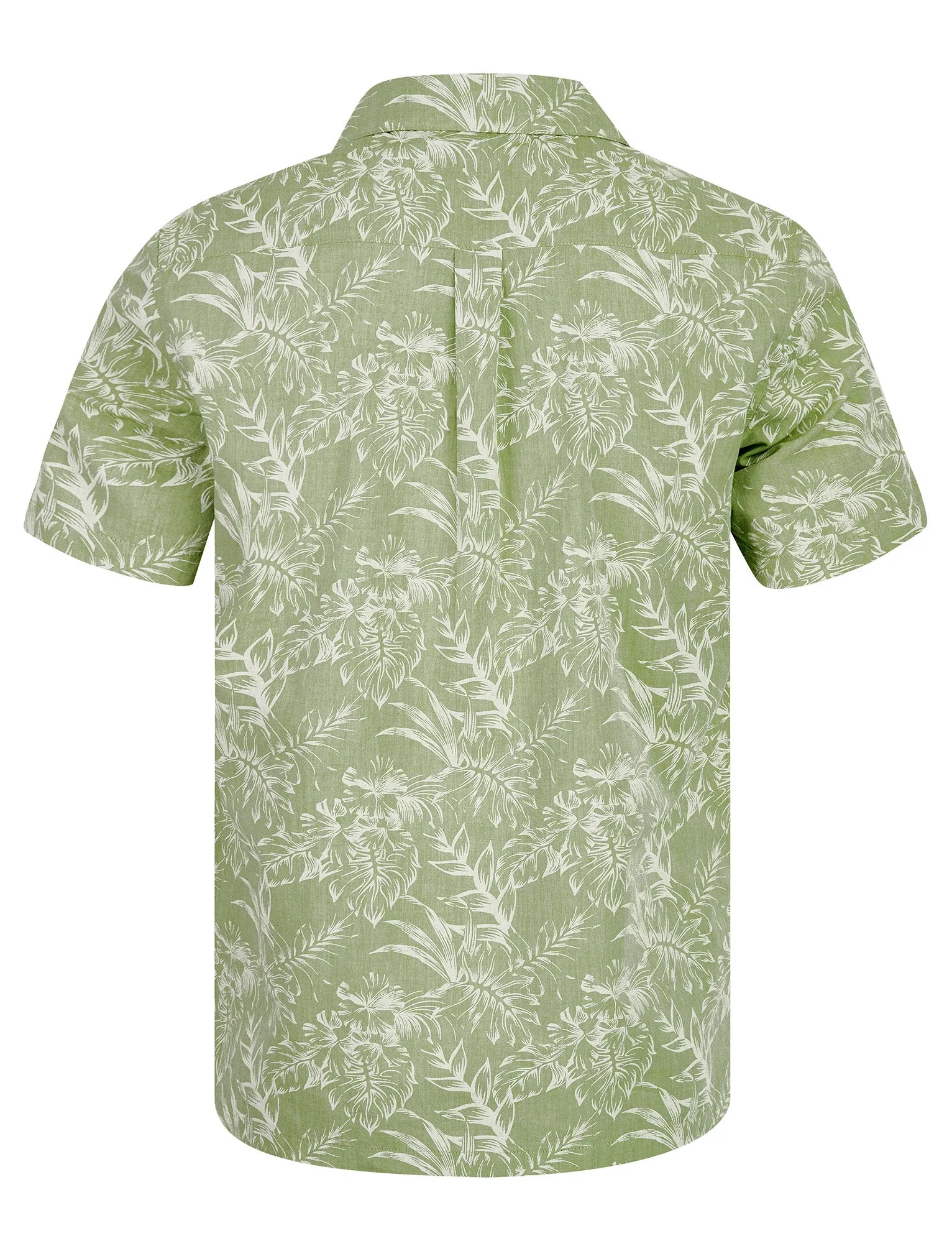 Paraiso Tropical Palm Print Short Sleeve Open Collar Cotton Hawaiian Shirt in Green Chambray - Tokyo Laundry sold by Tokyo Laundry product image thumbnail 2
