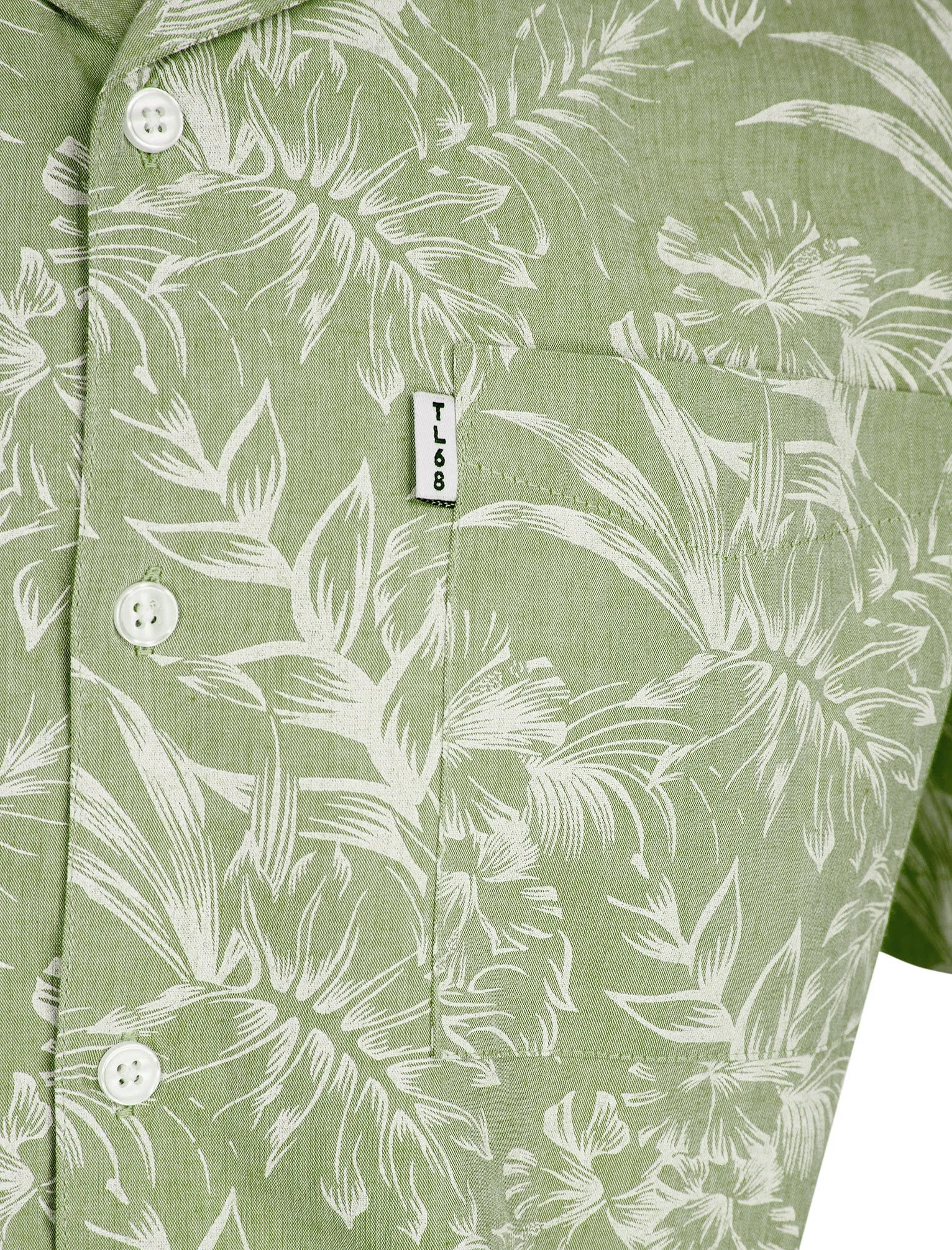 Paraiso Tropical Palm Print Short Sleeve Open Collar Cotton Hawaiian Shirt in Green Chambray - Tokyo Laundry sold by Tokyo Laundry product image thumbnail 3