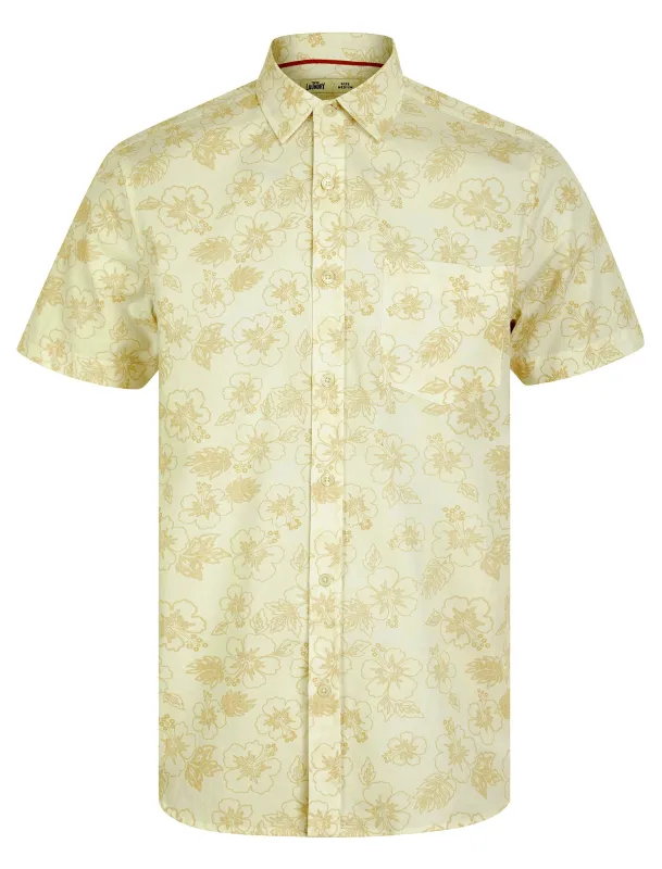 Hibisco Tropical Print Short Sleeve Cotton Hawaiian Shirt in Snow White - Tokyo Laundry sold by Tokyo Laundry