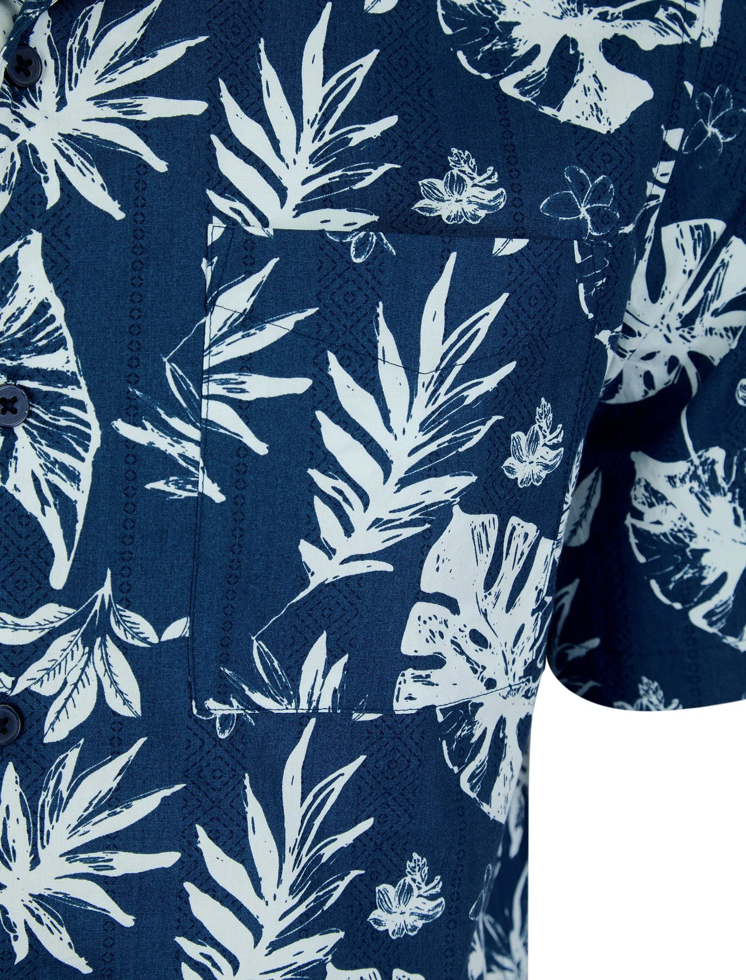 Patron de Hojas Tropical Palm Print Short Sleeve Open Collar Cotton Hawaiian Shirt in Ensign Blue - Tokyo Laundry sold by Tokyo Laundry product image thumbnail 3