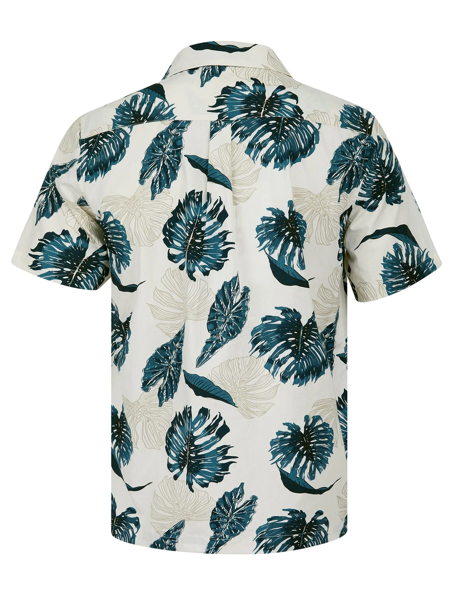 Hoja Tropical Palm Print Short Sleeve Open Collar Cotton Hawaiian Shirt in Blue Leaf - Tokyo Laundry sold by Tokyo Laundry product image thumbnail 2