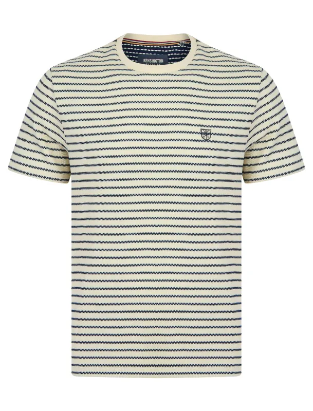 Wishford Stretch Cotton Striped Crew Neck T-Shirt in Jet Stream White - Kensington Eastside sold by Tokyo Laundry
