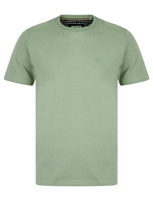 West Stretch Cotton Jacquard Weave Crew Neck T-Shirt in Green Milieu - Kensington Eastside sold by Tokyo Laundry