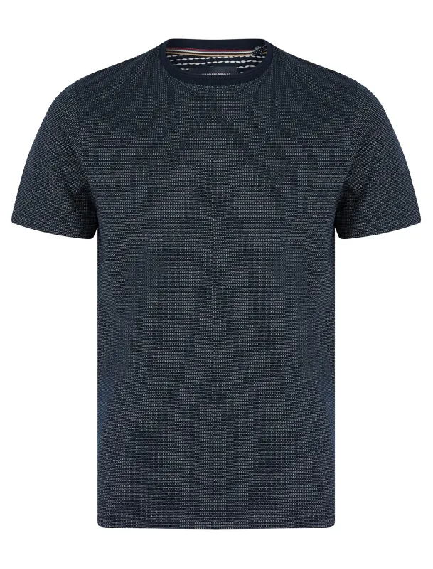 West Stretch Cotton Jacquard Weave Crew Neck T-Shirt in Sky Captain Navy - Kensington Eastside sold by Tokyo Laundry