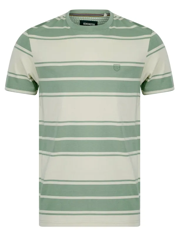 Whitecross Striped Cotton Jersey Crew Neck T-Shirt in Green Milieu - Kensington Eastside sold by Tokyo Laundry