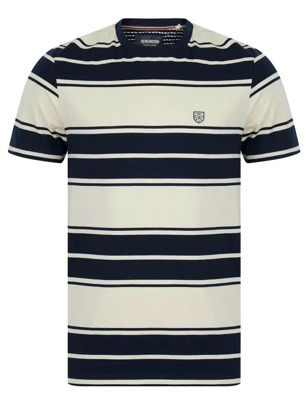 Whitecross Striped Cotton Jersey Crew Neck T-Shirt in Sky Captain Navy - Kensington Eastside sold by Tokyo Laundry