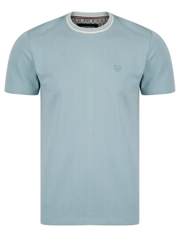 Windmill Stretch Cotton Pique Striped Crew Neck Ringer T-Shirt in Soft Chambray - Kensington Eastside sold by Tokyo Laundry