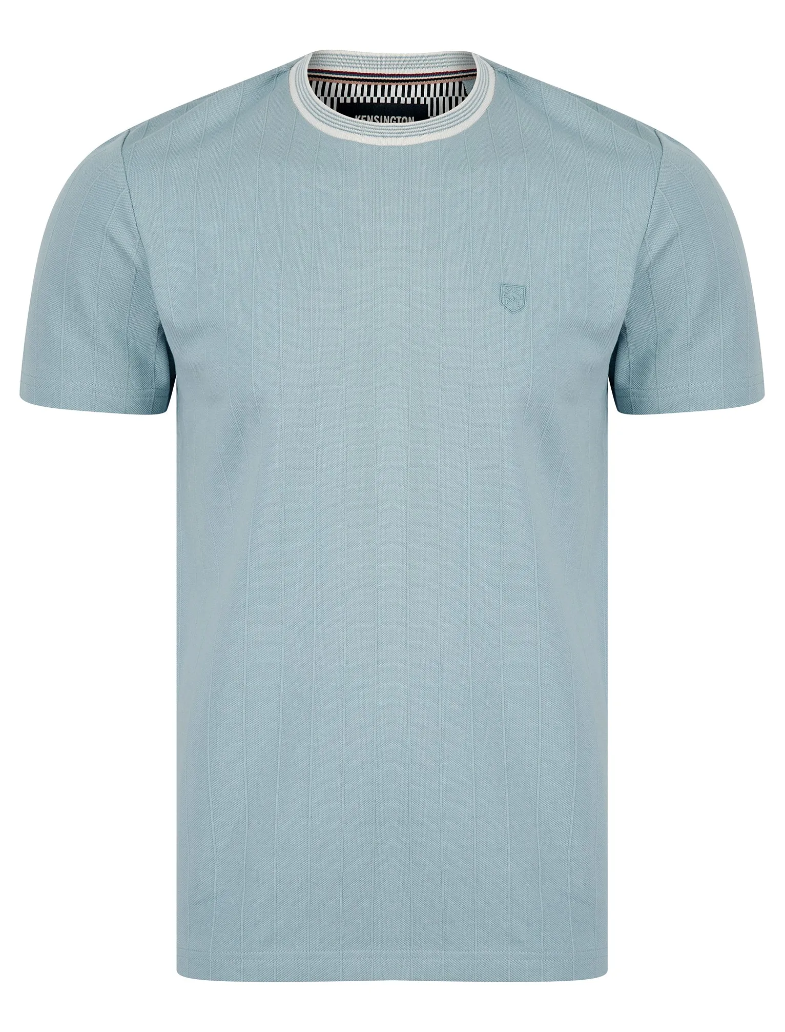Windmill Stretch Cotton Pique Striped Crew Neck Ringer T-Shirt in Soft Chambray - Kensington Eastside sold by Tokyo Laundry