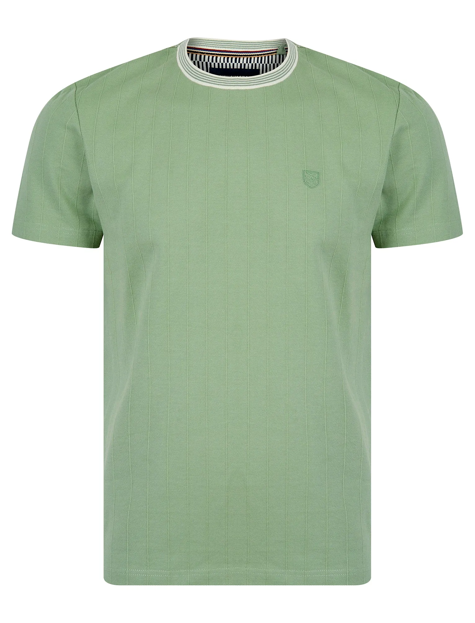 Windmill Stretch Cotton Pique Striped Crew Neck Ringer T-Shirt in Green Milieu - Kensington Eastside sold by Tokyo Laundry