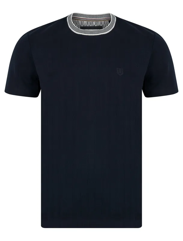 Windmill Stretch Cotton Pique Striped Crew Neck Ringer T-Shirt in Sky Captain Navy - Kensington Eastside sold by Tokyo Laundry