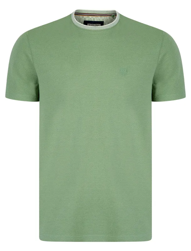 Winkley Cotton Rich Bubble Weave Texture Crew Neck Ringer T-Shirt in Green Milieu - Kensington Eastside sold by Tokyo Laundry