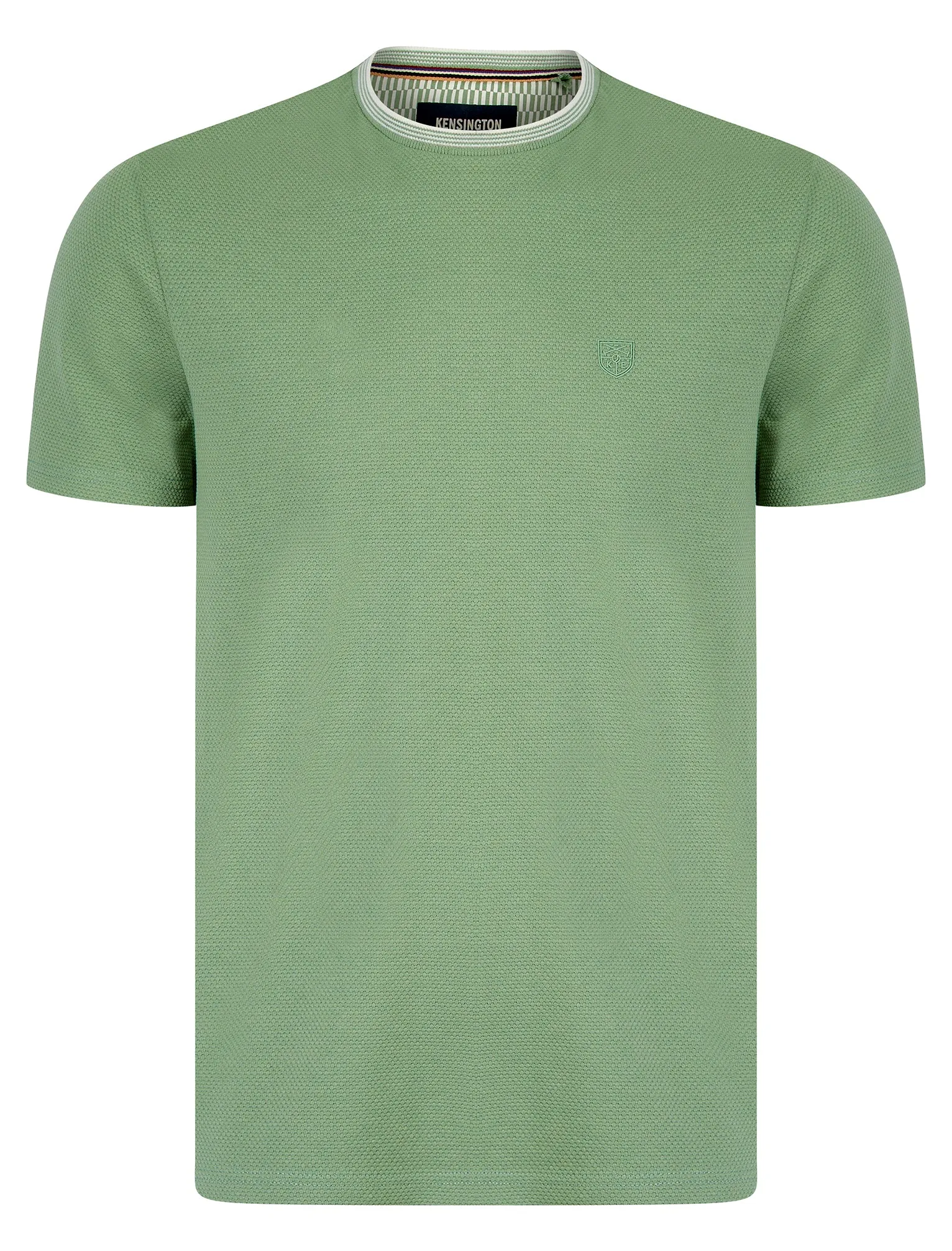 Winkley Cotton Rich Bubble Weave Texture Crew Neck Ringer T-Shirt in Green Milieu - Kensington Eastside sold by Tokyo Laundry