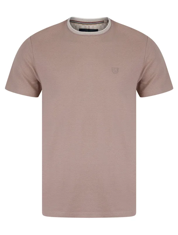 Winkley Cotton Rich Bubble Weave Texture Crew Neck Ringer T-Shirt in Blush Pink - Kensington Eastside sold by Tokyo Laundry