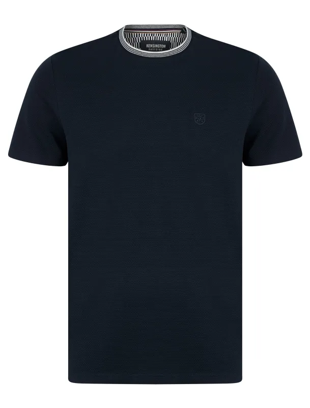 Winkley Cotton Rich Bubble Weave Texture Crew Neck Ringer T-Shirt in Sky Captain Navy - Kensington Eastside sold by Tokyo Laundry