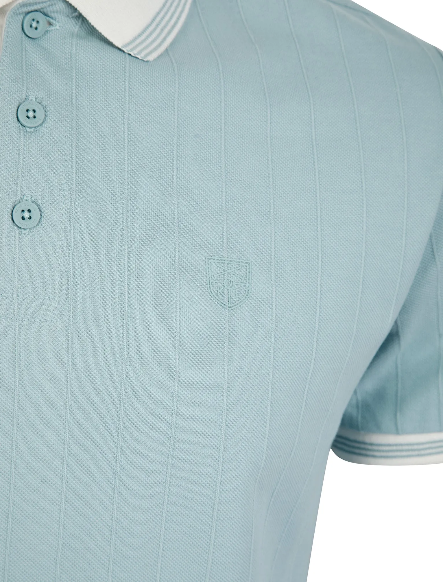 Woodman Stretch Cotton Pique Stripe Polo Shirt in Soft Chambray - Kensington Eastside sold by Tokyo Laundry product image thumbnail 3