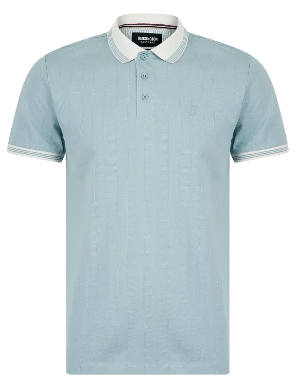 Woodman Stretch Cotton Pique Stripe Polo Shirt in Soft Chambray - Kensington Eastside sold by Tokyo Laundry