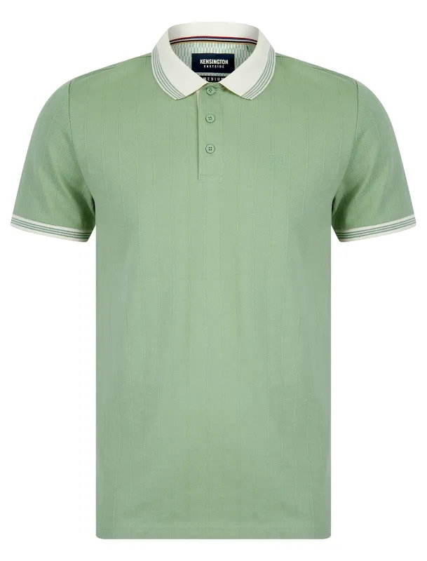 Woodman Stretch Cotton Pique Stripe Polo Shirt in Green Milieu - Kensington Eastside sold by Tokyo Laundry