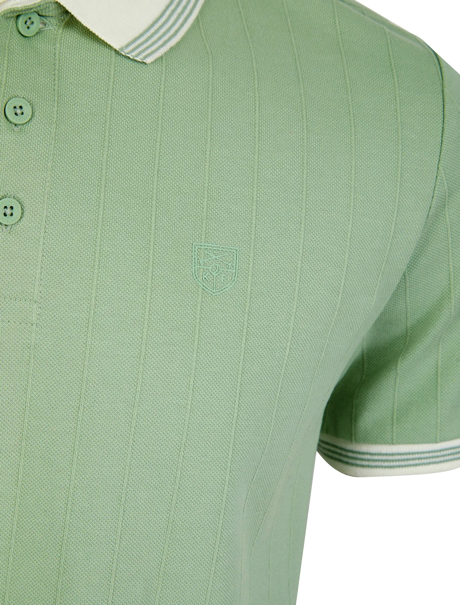Woodman Stretch Cotton Pique Stripe Polo Shirt in Green Milieu - Kensington Eastside sold by Tokyo Laundry product image thumbnail 3