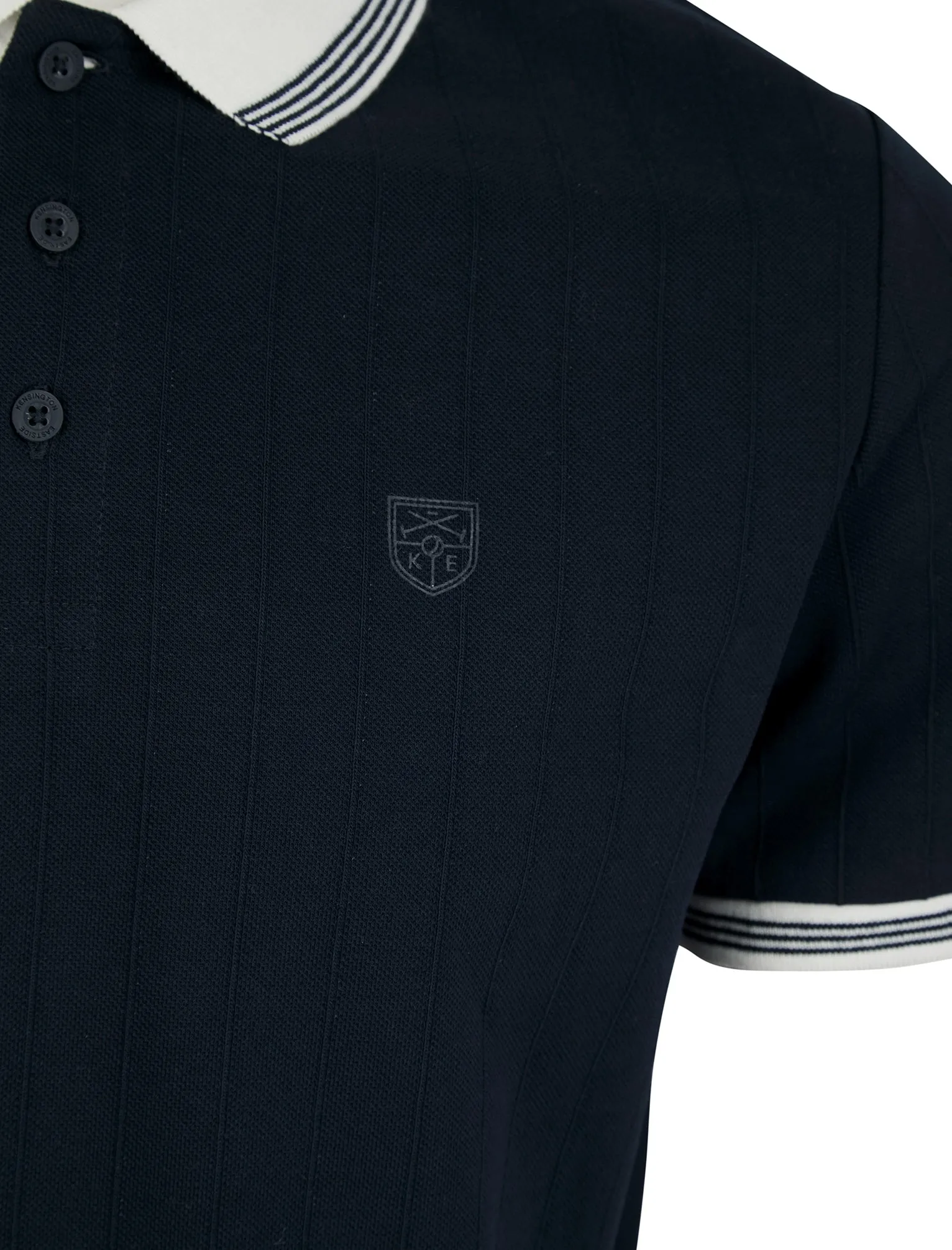 Woodman Stretch Cotton Pique Stripe Polo Shirt in Sky Captain Navy - Kensington Eastside sold by Tokyo Laundry product image thumbnail 3