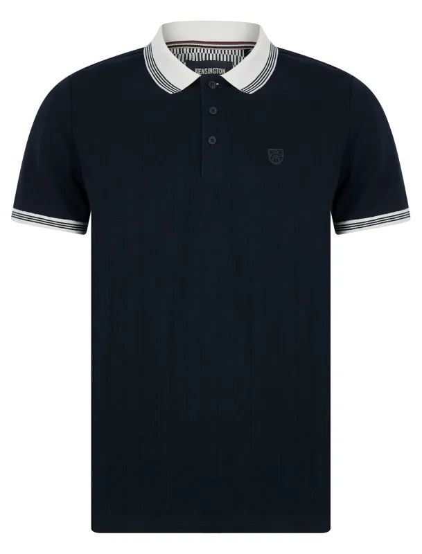 Woodman Stretch Cotton Pique Stripe Polo Shirt in Sky Captain Navy - Kensington Eastside sold by Tokyo Laundry