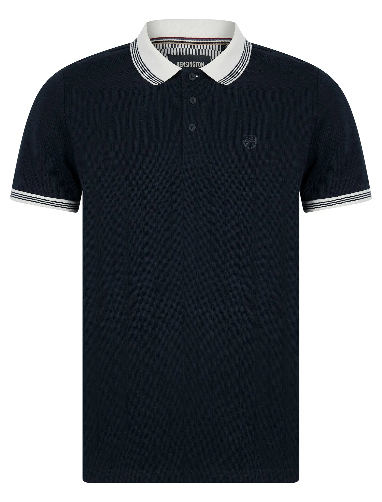Woodman Stretch Cotton Pique Stripe Polo Shirt in Sky Captain Navy - Kensington Eastside sold by Tokyo Laundry