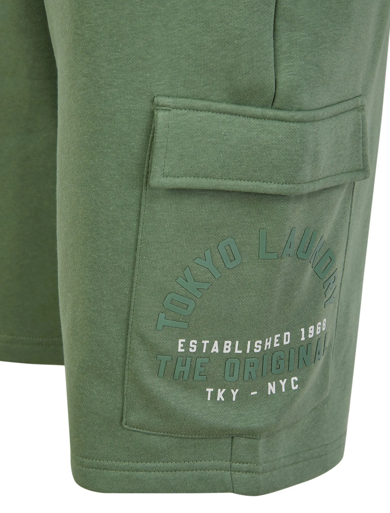 Lewes Multi-Pocket Brushback Fleece Jogger Cargo Shorts in Sea Spray Green - Tokyo Laundry sold by Tokyo Laundry product image thumbnail 4