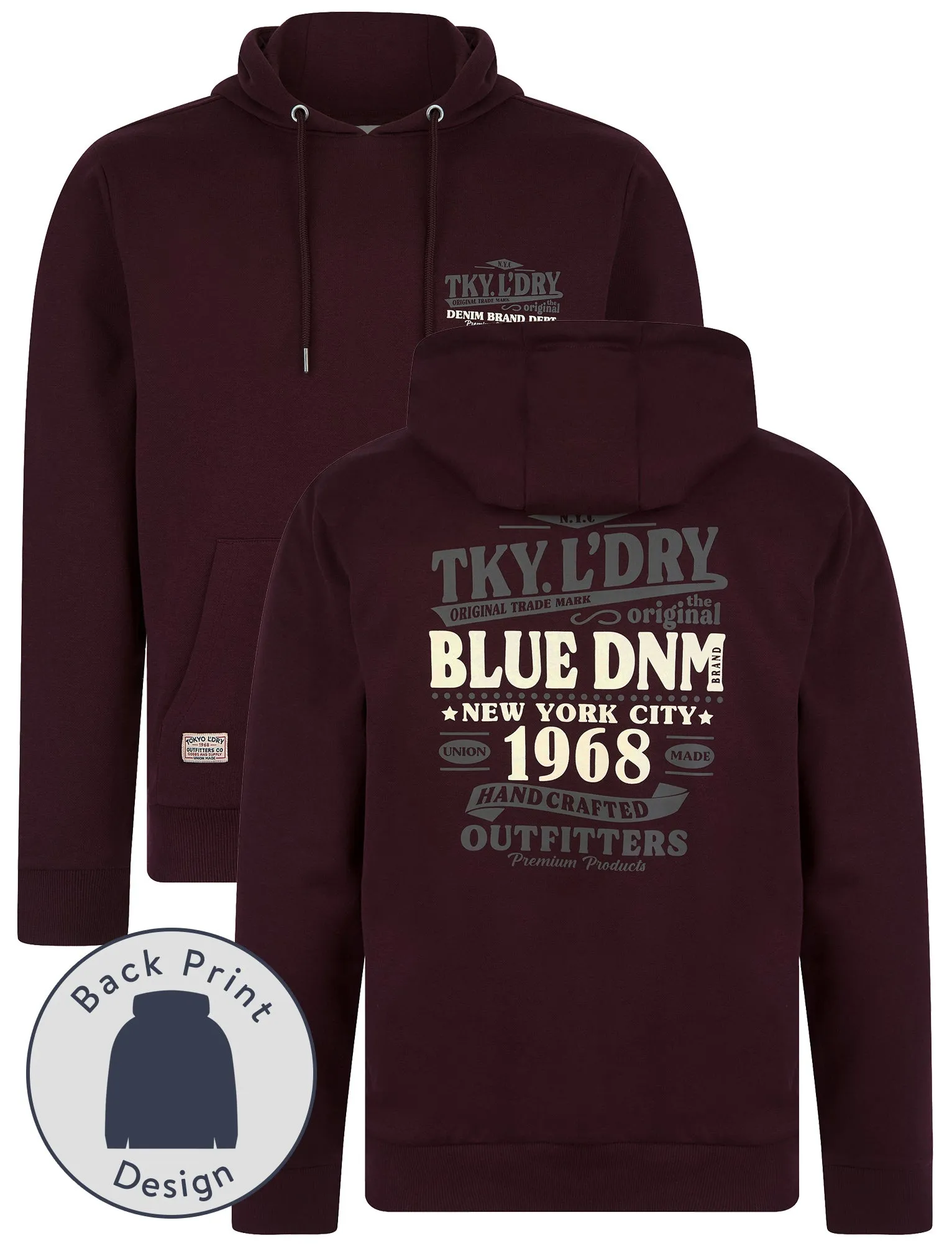 Marland Graphic Motif Brushback Fleece Pullover Hoodie with Back Print in Winetasting - Tokyo Laundry sold by Tokyo Laundry