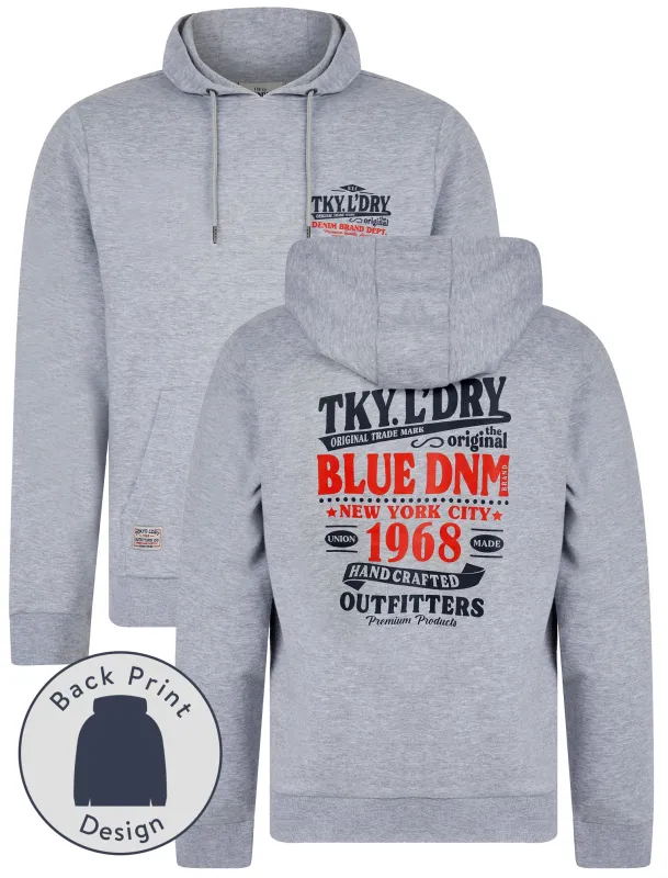 Marland Graphic Motif Brushback Fleece Pullover Hoodie with Back Print in Light Grey Marl - Tokyo Laundry sold by Tokyo Laundry