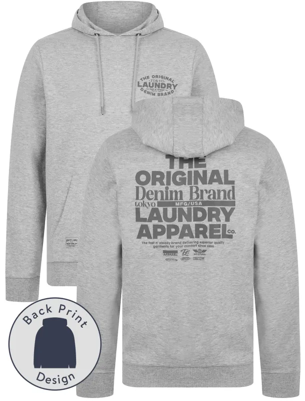 Balmoral Graphic Motif Brushback Fleece Pullover Hoodie with Back Print in Light Grey Marl - Tokyo Laundry sold by Tokyo Laundry