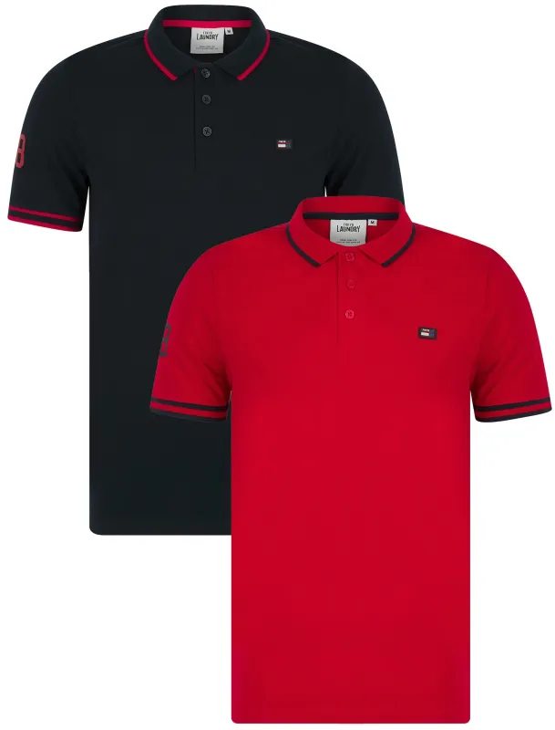 Lauda (2 Pack) Cotton Pique Polo Shirts in Sky Captain Navy / Barados Cherry - Tokyo Laundry sold by Tokyo Laundry