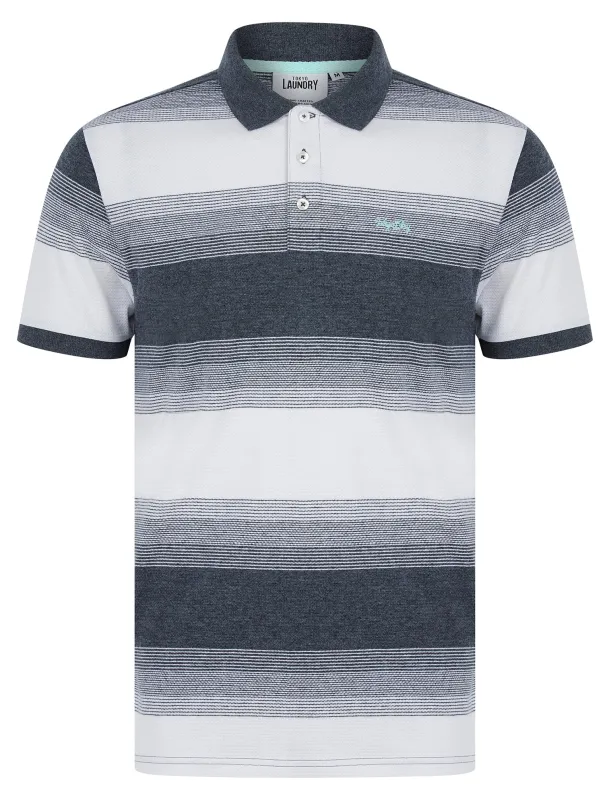 Soarer Striped Cotton Rich Pique Polo Shirt in Sky Captain Navy - Tokyo Laundry sold by Tokyo Laundry