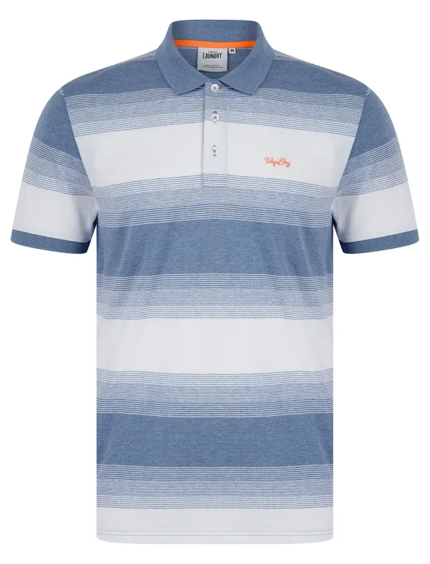 Soarer Striped Cotton Rich Pique Polo Shirt in Mid Blue - Tokyo Laundry sold by Tokyo Laundry