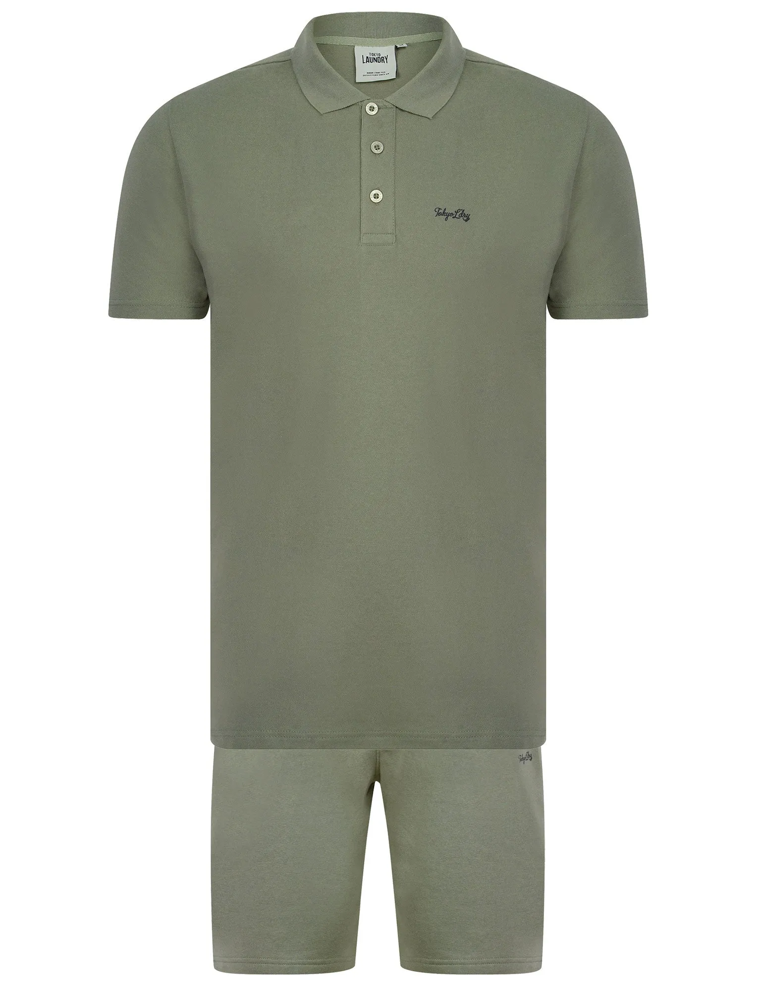 Andrius Cotton Pique Polo Shirt and Jogger Shorts Set in Forest Fog - Tokyo Laundry sold by Tokyo Laundry
