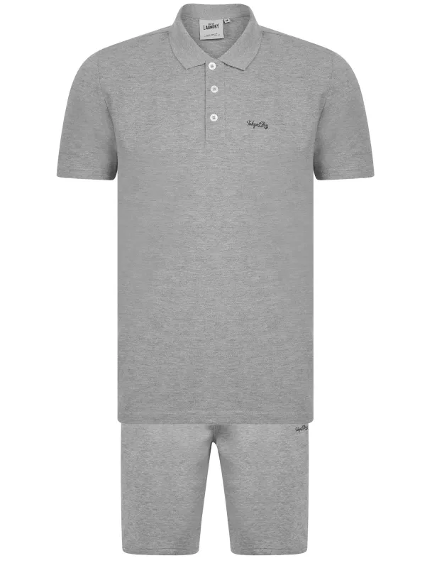 Andrius Cotton Pique Polo Shirt and Jogger Shorts Set in Light Grey Marl - Tokyo Laundry sold by Tokyo Laundry