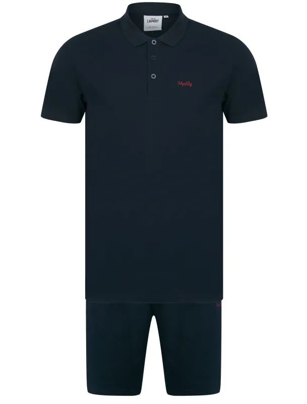Andrius Cotton Pique Polo Shirt and Jogger Shorts Set in Sky Captain Navy - Tokyo Laundry sold by Tokyo Laundry
