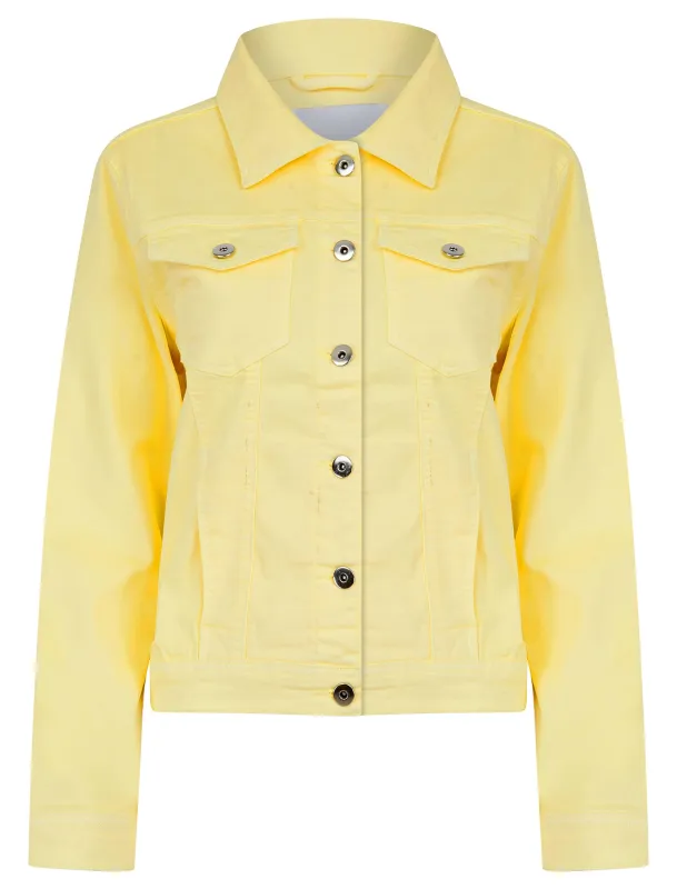 Feather Women's Stretch Cotton Denim Jacket in Pale Lemon - Amara Reya sold by Tokyo Laundry