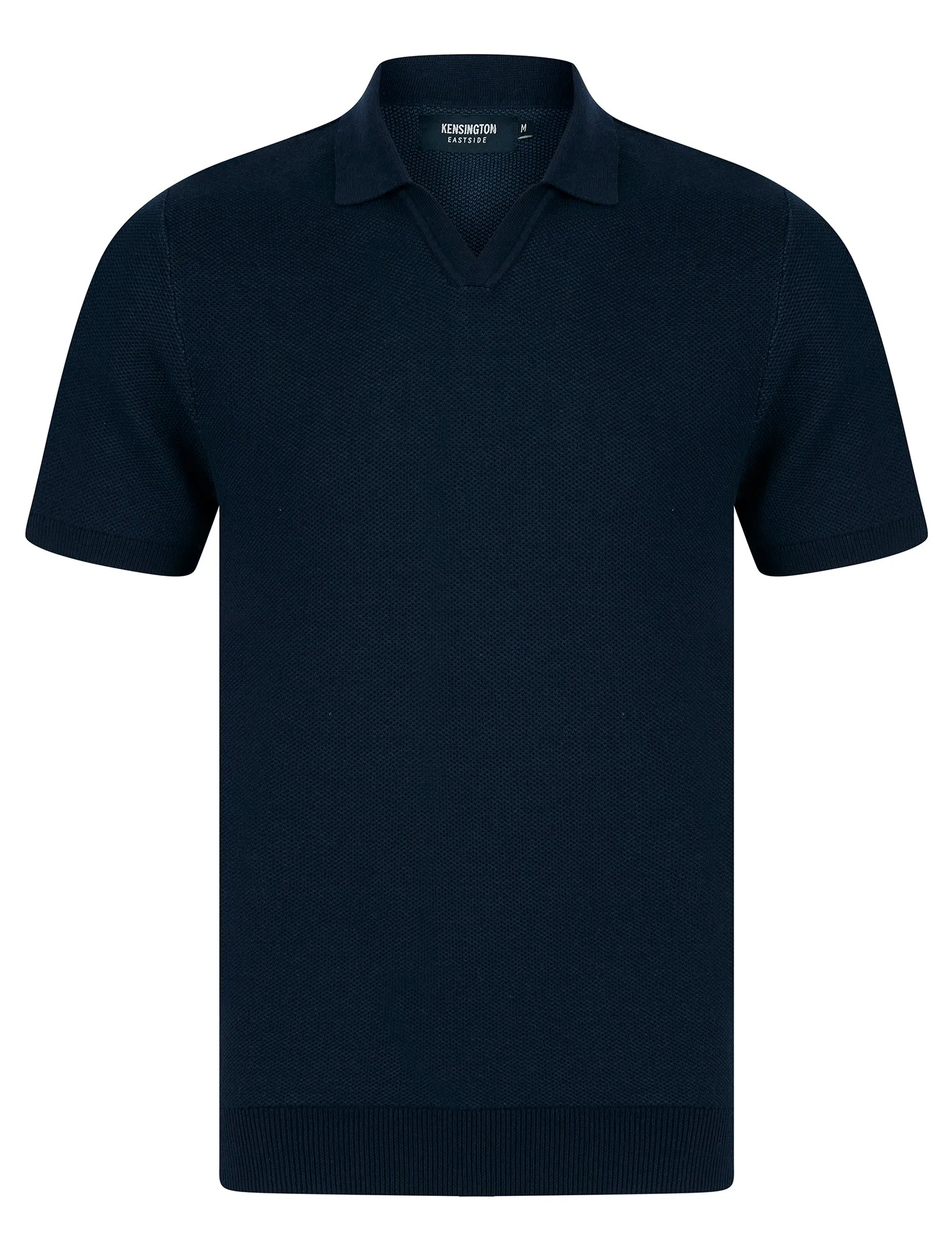 Goodwins Textured Weave Knitted Cotton Open Collar Polo Shirt in Evening Dusk - Kensington Eastside sold by Tokyo Laundry
