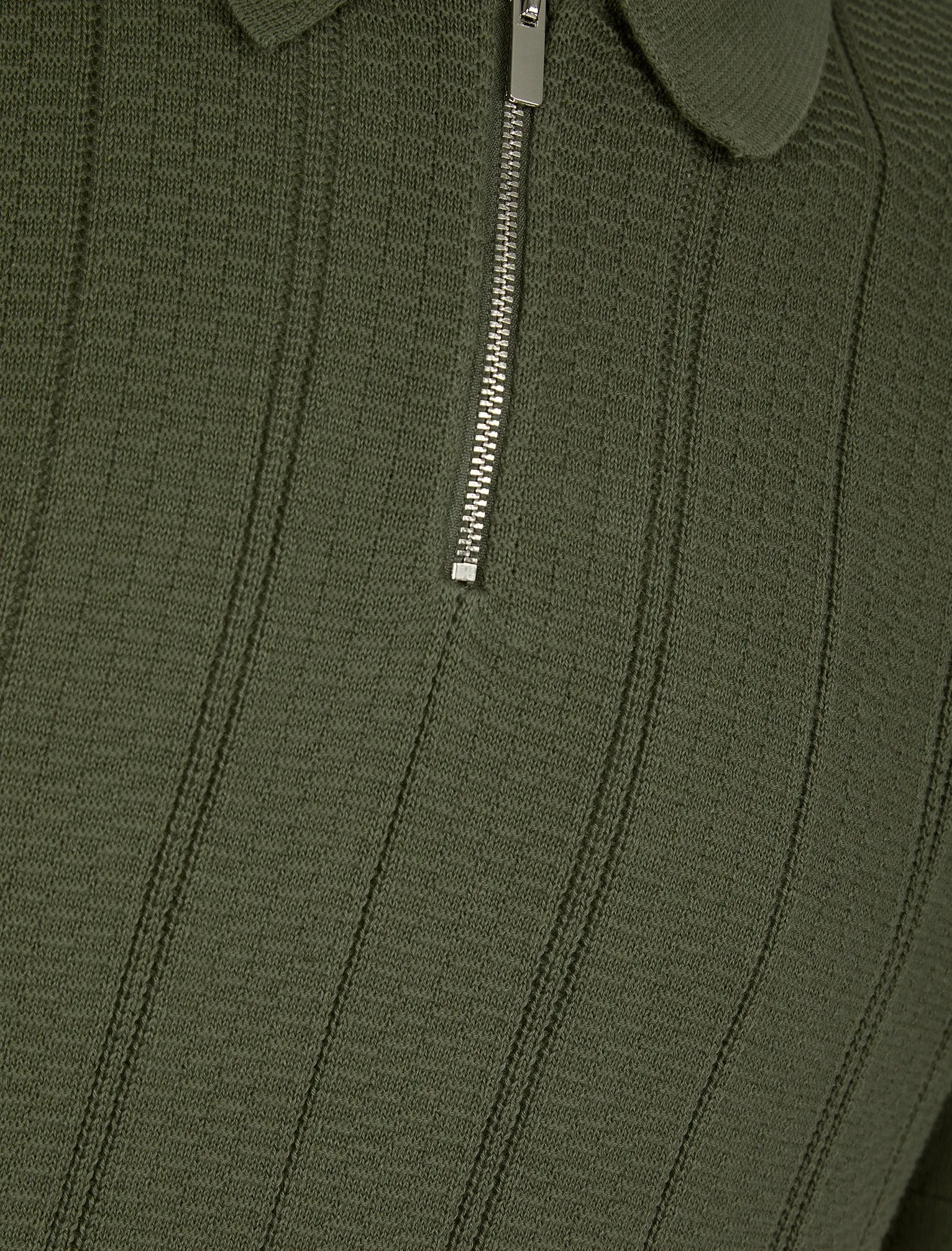 Harvers Knitted Cotton Textured Stripe Polo Shirt with Zip Fasten Collar in Khaki - Kensington Eastside sold by Tokyo Laundry product image thumbnail 3