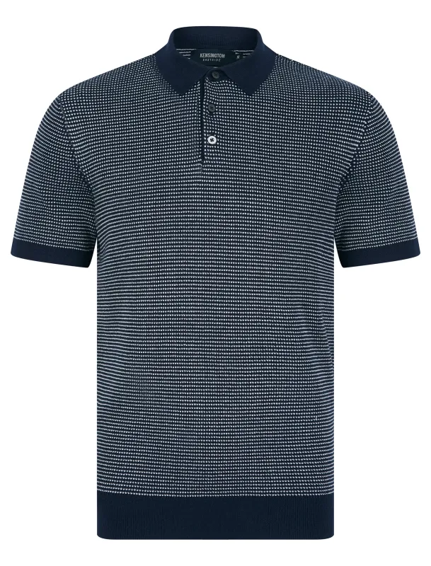 Ings Textured Birds-Eye Weave Knitted Cotton Polo Shirt in Evening Dusk - Kensington Eastside sold by Tokyo Laundry