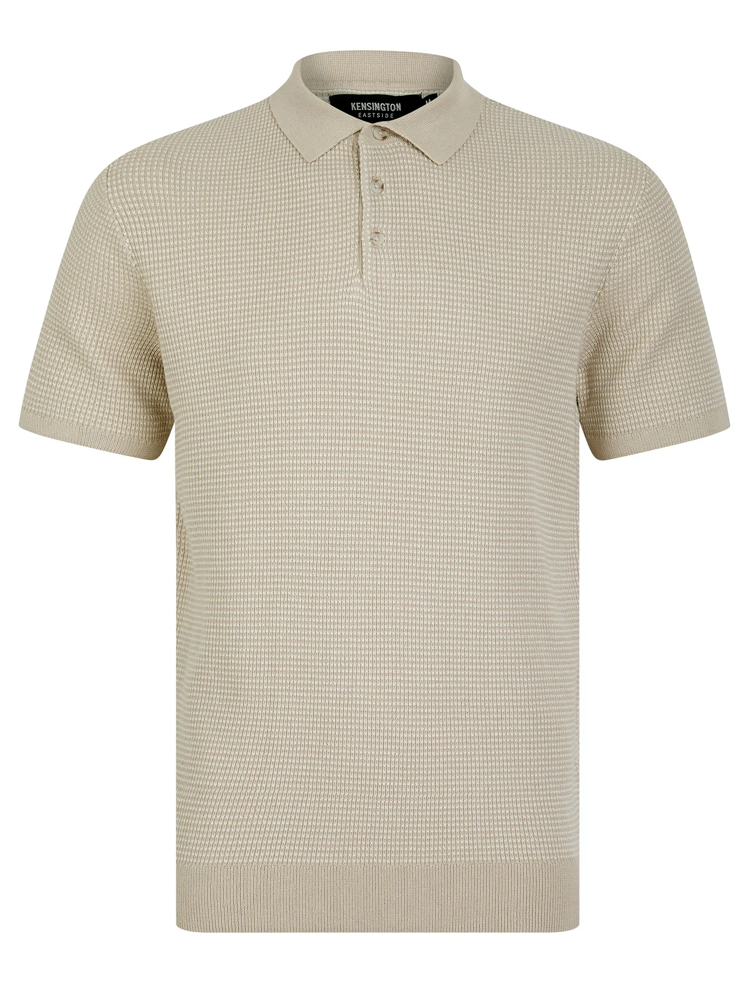 Ings Textured Birds-Eye Weave Knitted Cotton Polo Shirt in Stone - Kensington Eastside sold by Tokyo Laundry
