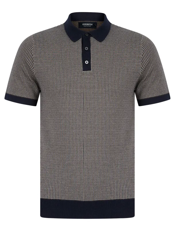 Sear Textured Jacquard Weave Knitted Cotton Polo Shirt in Evening Dusk - Kensington Eastside sold by Tokyo Laundry