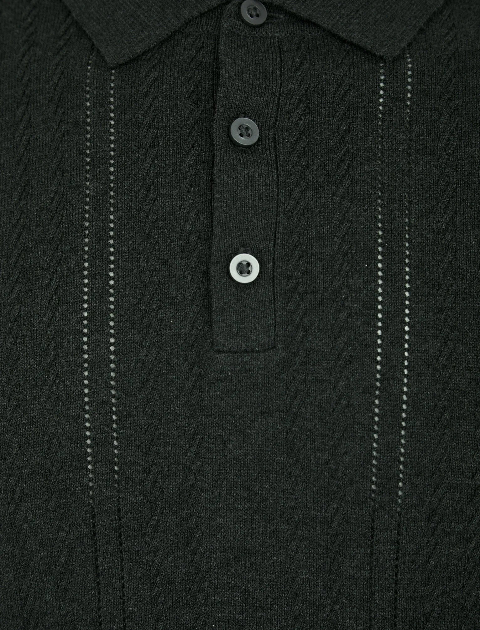 Wrubel Long Sleeve Knitted Cotton Textured Pointelle Stitch Polo Shirt in Charcoal Marl - Kensington Eastside sold by Tokyo Laundry product image thumbnail 3