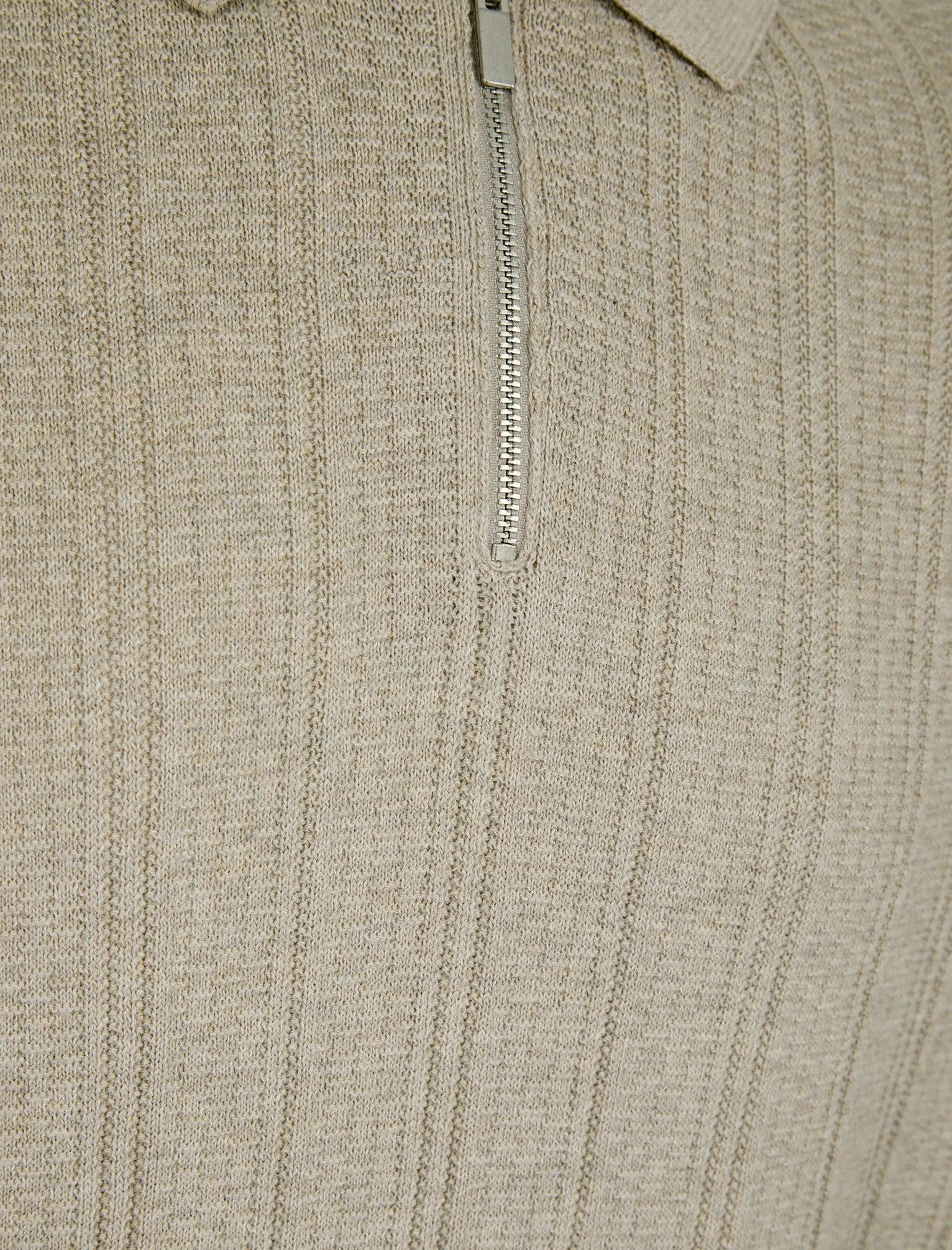 Bowditch Long Sleeve Knitted Cotton Textured Stripe Polo Shirt with Zip Fasten Collar in Stone Marl - Kensington Eastside sold by Tokyo Laundry product image thumbnail 3