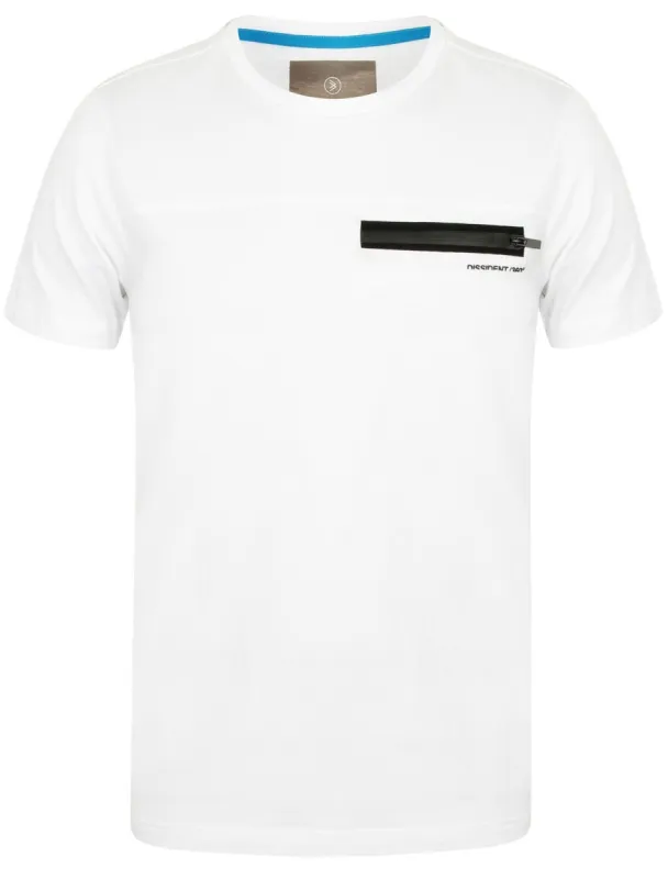 Adachi Crew Neck Cotton T-Shirt with Zip Chest Pocket In Optic White - Dissident sold by Tokyo Laundry