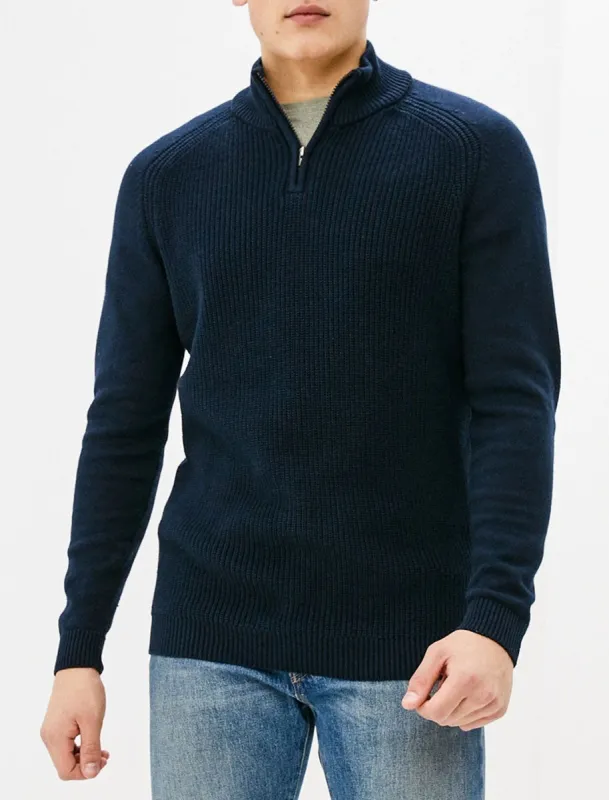 Kinkle Half Zip Cotton Knitted Jumper In Sky Captain Navy - Kensington Eastside sold by Tokyo Laundry