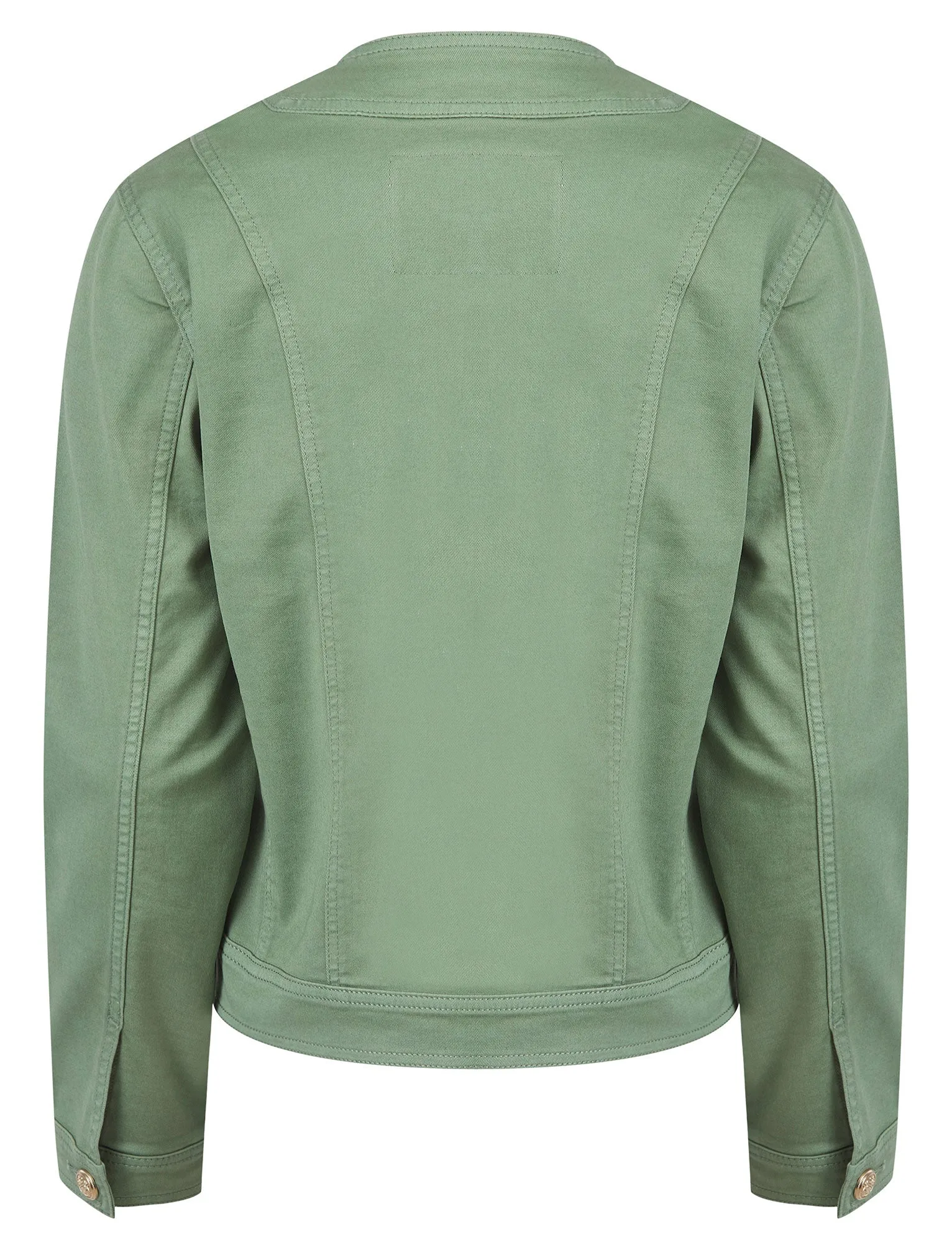 Morlich Women's Stretch Cotton Collarless Denim Jacket in Sage Green - Amara Reya sold by Tokyo Laundry product image thumbnail 2